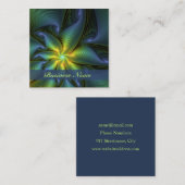 抽象芸術星、光沢のある青の緑の黄金のフラクタル・アート スクエア名刺 (正面/裏面)