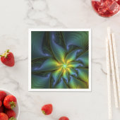 抽象芸術星、光沢のある青の緑の黄金のフラクタル・アート スタンダードカクテルナプキン (インサイチュ)