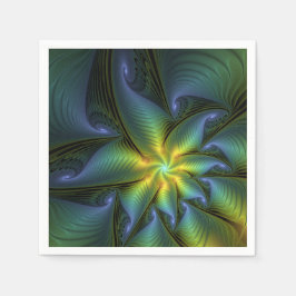 抽象芸術星、光沢のある青の緑の黄金のフラクタル・アート スタンダードカクテルナプキン