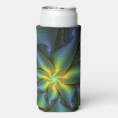 抽象芸術星、光沢のある青の緑の黄金のフラクタル・アート スリム缶クーラー (Seltzer裏面)