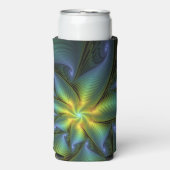 抽象芸術星、光沢のある青の緑の黄金のフラクタル・アート スリム缶クーラー (Seltzer正面)