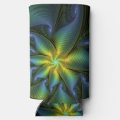 抽象芸術星、光沢のある青の緑の黄金のフラクタル・アート スリム缶クーラー (裏面)