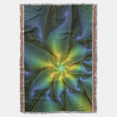 抽象芸術星、光沢のある青の緑の黄金のフラクタル・アート スローブランケット (正面縦)