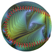 抽象芸術星、光沢のある青の緑の黄金のフラクタル・アート ソフトボール (正面左)