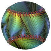 抽象芸術星、光沢のある青の緑の黄金のフラクタル・アート ソフトボール (裏面)