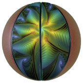 抽象芸術星、光沢のある青の緑の黄金のフラクタル・アート バスケットボール (縦)