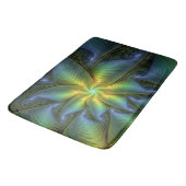 抽象芸術星、光沢のある青の緑の黄金のフラクタル・アート バスマット (アングル)