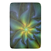 抽象芸術星、光沢のある青の緑の黄金のフラクタル・アート バスマット (正面縦)