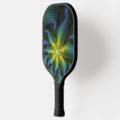 抽象芸術星、光沢のある青の緑の黄金のフラクタル・アート ピックルボールラケット (左)