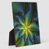 抽象芸術星、光沢のある青の緑の黄金のフラクタル・アート フォトプラーク (側面)