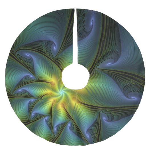 抽象芸術星、光沢のある青の緑の黄金のフラクタル・アート ブラッシュドポリエステルツリースカート (正面)