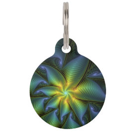 抽象芸術星、光沢のある青の緑の黄金のフラクタル・アート ペット　ネームタグ