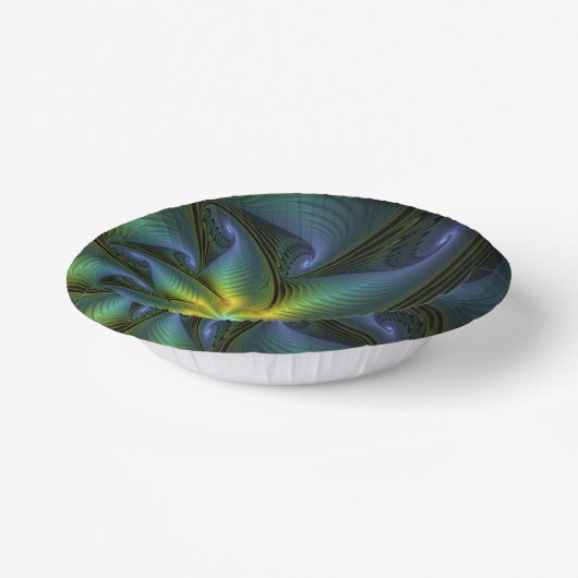 抽象芸術星、光沢のある青の緑の黄金のフラクタル・アート ペーパーボウル (傾斜あり)