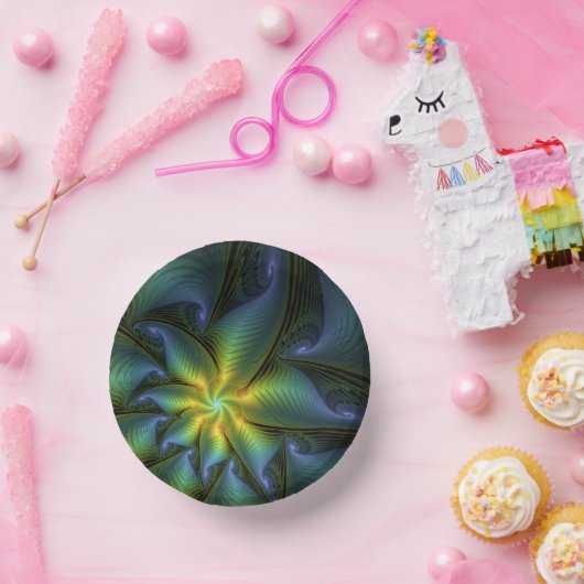 抽象芸術星、光沢のある青の緑の黄金のフラクタル・アート ペーパーボウル (パーティー)