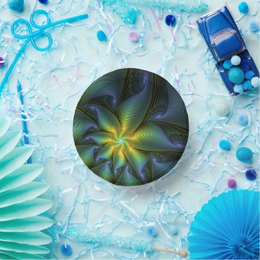 抽象芸術星、光沢のある青の緑の黄金のフラクタル・アート ペーパーボウル (パーティー)