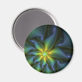 抽象芸術星、光沢のある青の緑の黄金のフラクタル・アート マグネット (正面/裏面)