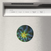 抽象芸術星、光沢のある青の緑の黄金のフラクタル・アート マグネット (インサイチュ (食洗機))