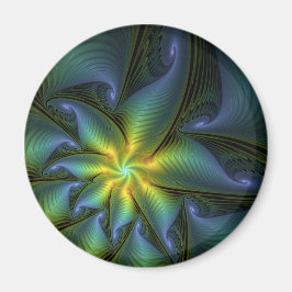 抽象芸術星、光沢のある青の緑の黄金のフラクタル・アート マグネット