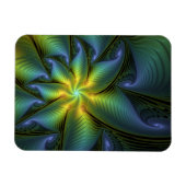 抽象芸術星、光沢のある青の緑の黄金のフラクタル・アート マグネット (横)