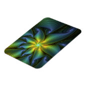 抽象芸術星、光沢のある青の緑の黄金のフラクタル・アート マグネット (左側)