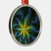 抽象芸術星、光沢のある青の緑の黄金のフラクタル・アート メタルオーナメント (右)