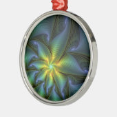 抽象芸術星、光沢のある青の緑の黄金のフラクタル・アート メタルオーナメント (左)