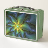 抽象芸術星、光沢のある青の緑の黄金のフラクタル・アート メタルランチボックス (正面)