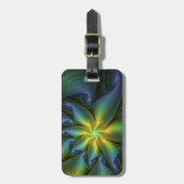 抽象芸術星、光沢のある青の緑の黄金のフラクタル・アート ラゲッジタグ (正面縦)