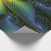 抽象芸術星、光沢のある青の緑の黄金のフラクタル・アート ラッピングペーパー (角)