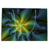 抽象芸術星、光沢のある青の緑の黄金のフラクタル・アート ラージペーパーバッグ (裏面)