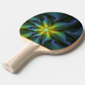 抽象芸術星、光沢のある青の緑の黄金のフラクタル・アート 卓球ラケット (正面アングル)