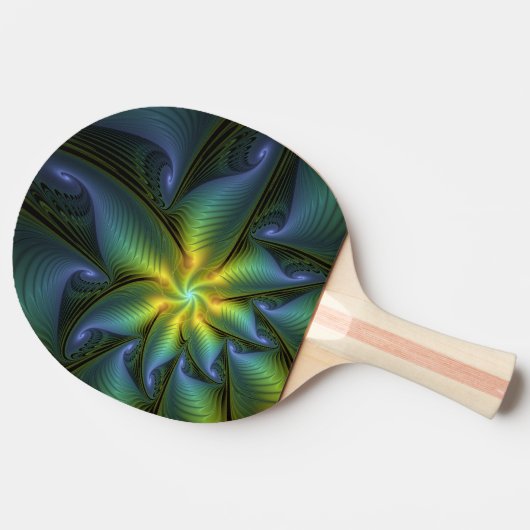 抽象芸術星、光沢のある青の緑の黄金のフラクタル・アート 卓球ラケット (横)