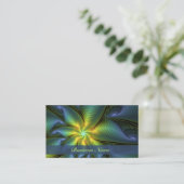 抽象芸術星、光沢のある青の緑の黄金のフラクタル・アート 名刺 (スタンド正面)
