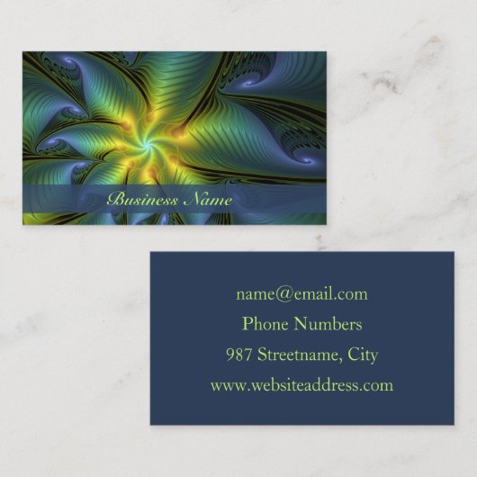 抽象芸術星、光沢のある青の緑の黄金のフラクタル・アート 名刺 (正面/裏面)