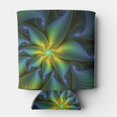 抽象芸術星、光沢のある青の緑の黄金のフラクタル・アート 缶クーラー (裏面)