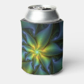 抽象芸術星、光沢のある青の緑の黄金のフラクタル・アート 缶クーラー (缶裏面)