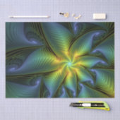 抽象芸術星、光沢のある青の緑の黄金のフラクタル・アート 薄葉紙 (クラフト)