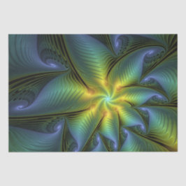 抽象芸術星、光沢のある青の緑の黄金のフラクタル・アート 薄葉紙