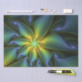 抽象芸術星、光沢のある青の緑の黄金のフラクタル・アート 薄葉紙 (クラフト)