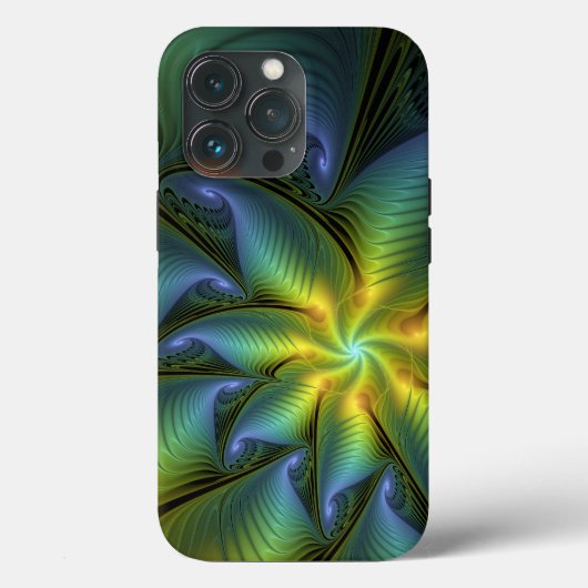 抽象芸術星、光沢のある青の緑の黄金のフラクタル・アート Case-Mate iPhoneケース (裏面)