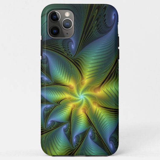 抽象芸術星、光沢のある青の緑の黄金のフラクタル・アート Case-Mate iPhoneケース (裏面)