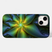 抽象芸術星、光沢のある青の緑の黄金のフラクタル・アート Case-Mate iPhoneケース (裏面 (横))