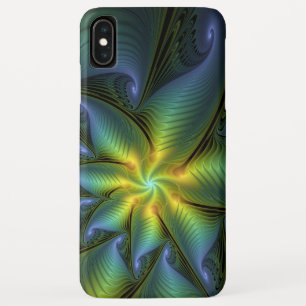 抽象芸術星、光沢のある青の緑の黄金のフラクタル・アート iPhone XS MAXケース