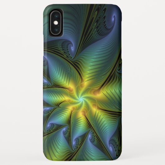 抽象芸術星、光沢のある青の緑の黄金のフラクタル・アート Case-Mate iPhoneケース (裏面)