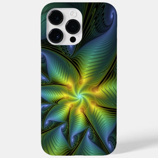 抽象芸術星、光沢のある青の緑の黄金のフラクタル・アート Case-Mate iPhoneケース (裏面)