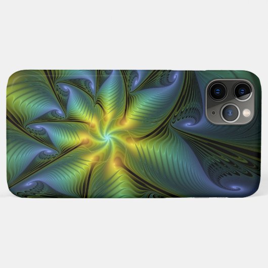 抽象芸術星、光沢のある青の緑の黄金のフラクタル・アート Case-Mate iPhoneケース (裏面(横))