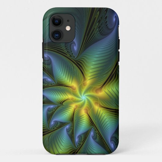 抽象芸術星、光沢のある青の緑の黄金のフラクタル・アート Case-Mate iPhoneケース (裏面)