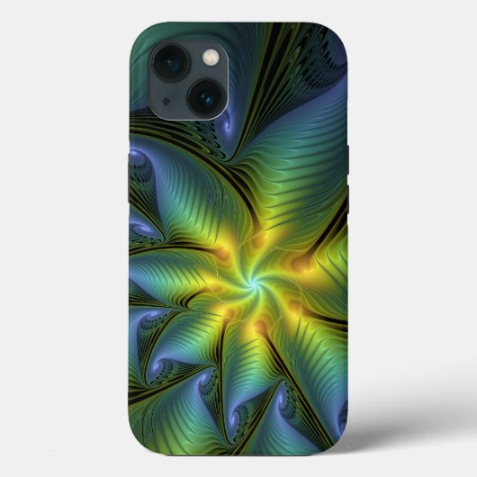抽象芸術星、光沢のある青の緑の黄金のフラクタル・アート Case-Mate iPhoneケース (裏面)