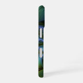 抽象芸術星、光沢のある青の緑の黄金のフラクタル・アート iPhone 16ケース (右側面)