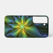 抽象芸術星、光沢のある青の緑の黄金のフラクタル・アート SAMSUNG GALAXYケース (裏面横)